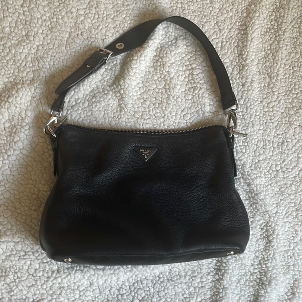 FINAL MARKDOWN 🔥 Prada Vitello Daino Black Leather Shoulder Bag